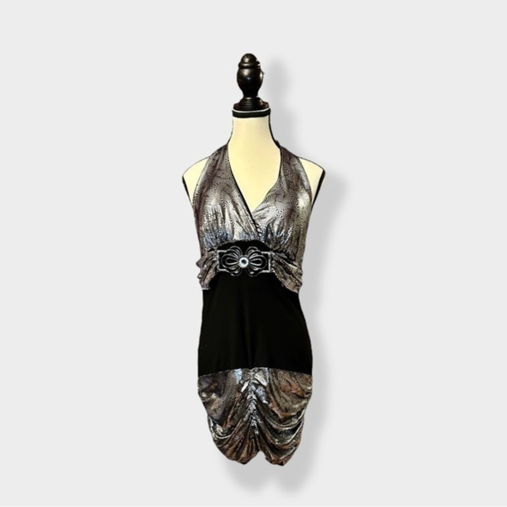 Women’s Vintage y2k Halter Liquid Shine Club Bodycon Dress 10 Medium